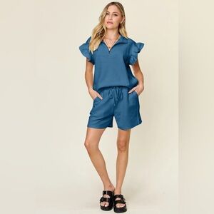Double Take Textured 2 Piece Short Set (Deep Teal)